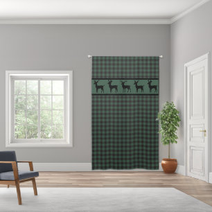 Hunter Green and Black Buffalo Plaid with Deer  Blackout Curtains