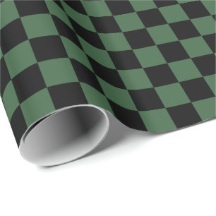 Hunter Green and Black Checkerboard Squares Wrapping Paper