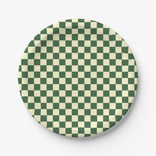 Hunter Green and Cream Checkerboard Paper Plates