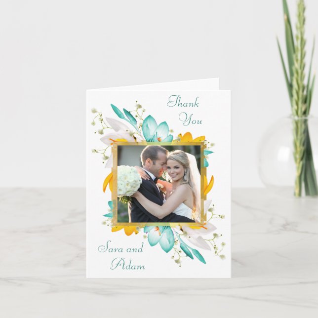 Hunter Green and Gold Floral Folded Thank You Card (Front)
