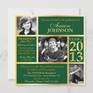 Hunter Green and Gold Photo Invitation H