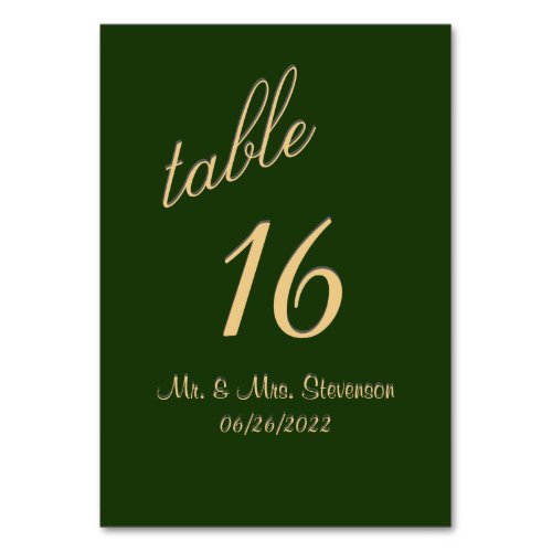 Hunter Green and Gold Table Number