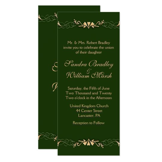 Hunter Green and Gold Wedding Invitation