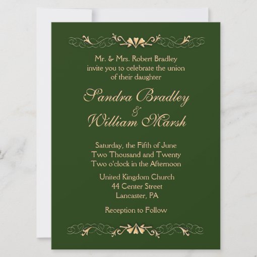 Hunter Green and Gold Wedding Invitation Zazzle