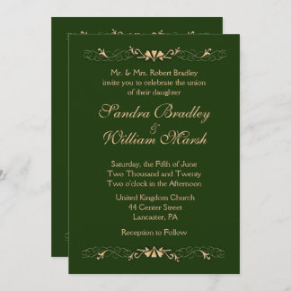 Hunter Green and Gold Wedding Invitation