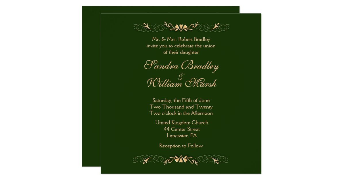 Hunter Green And Gold Wedding Invitation Zazzle Hunter Green And Gold Wedding Invitation Zazzle