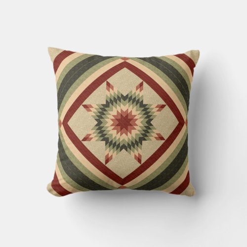 Hunter Green and Maroon Lone Star Quilt Design Throw Pillow