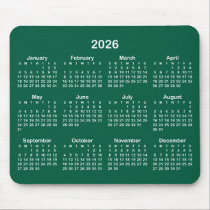 Hunter Green and White 2026 Calendar Mouse Pad