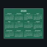 Hunter Green and White 2026 Magnetic Calendar<br><div class="desc">Create your own solid color background 2026 calendar magnet. 
The thin magnet is a horizontal format with the 4.25" x 5.6" size.
Customize the solid hunter green background color to create your own design.
Minimalist small magnet design for your fridge.</div>