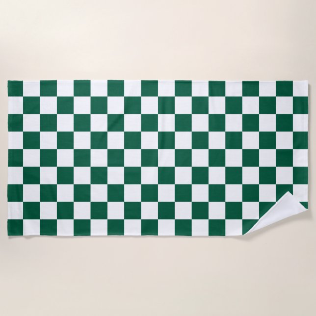 Hunter Green and White Checkered Beach Towel (Front)