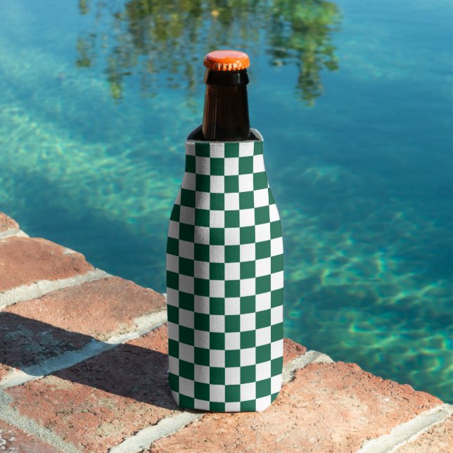 Hunter Green and White Checkered Bottle Cooler (In Situ Pool)