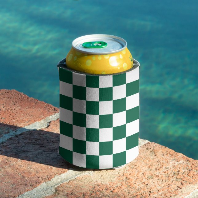 Hunter Green and White Checkered Can Cooler (In Situ Pool)