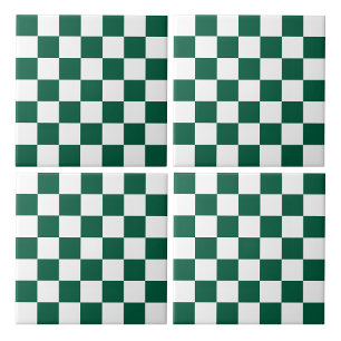 Hunter Green and White Checkered Ceramic Tile