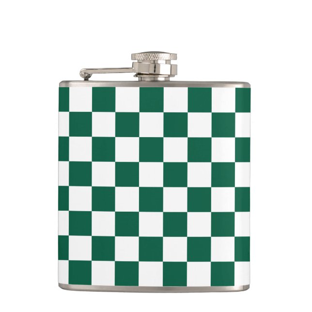 Hunter Green and White Checkered Flask (Front)