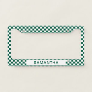 Hunter Green and White Checkered License Plate Frame