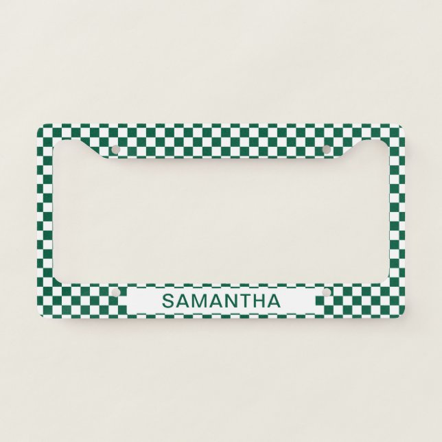 Hunter Green and White Checkered License Plate Frame (Front)
