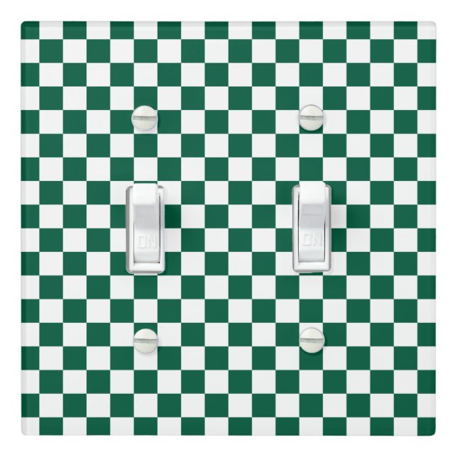 Hunter Green and White Checkered Light Switch Cover (In Situ)