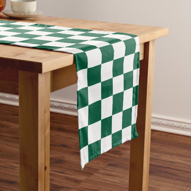 Hunter Green and White Checkered Long Table Runner (In Situ)