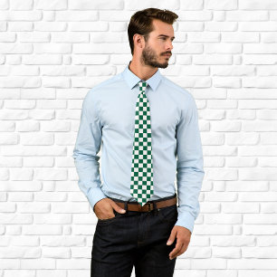 Hunter Green and White Checkered Neck Tie