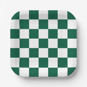 Hunter Green and White Checkered Paper Plates