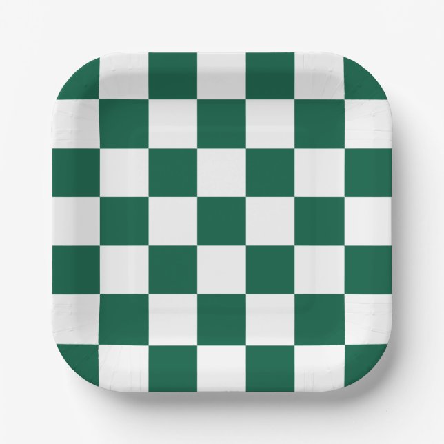 Hunter Green and White Checkered Paper Plates (Front)