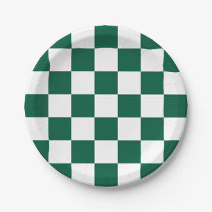 Hunter Green and White Checkered Paper Plates