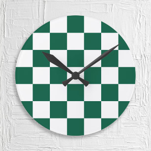 Hunter Green and White Checkered Round Clock