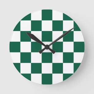 Hunter Green and White Checkered Round Clock