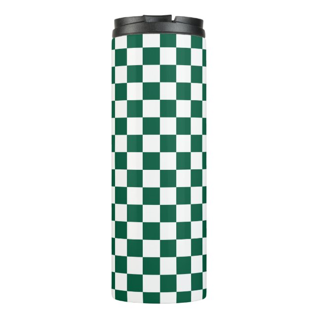 Hunter Green and White Checkered Thermal Tumbler (Back)