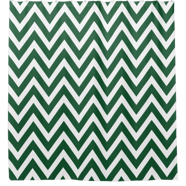 Hunter Green and White Chevron Shower Curtain (Front)