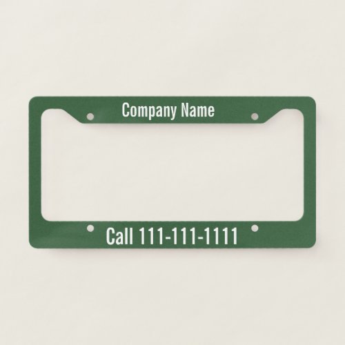 Hunter Green and White Company Ad  Phone Number License Plate Frame