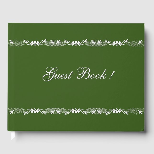 Hunter Green and White Design Guest Book (Front)