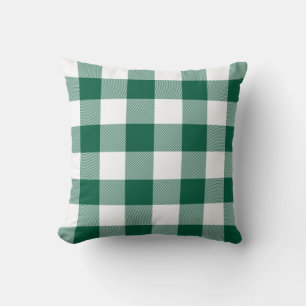 Hunter Green and White Gingham Plaid Throw Pillow