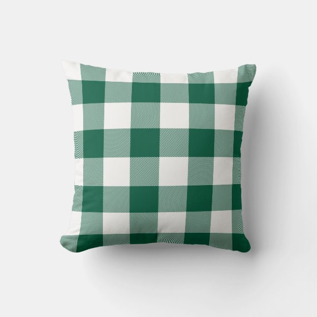 Hunter Green and White Gingham Plaid Throw Pillow (Front)
