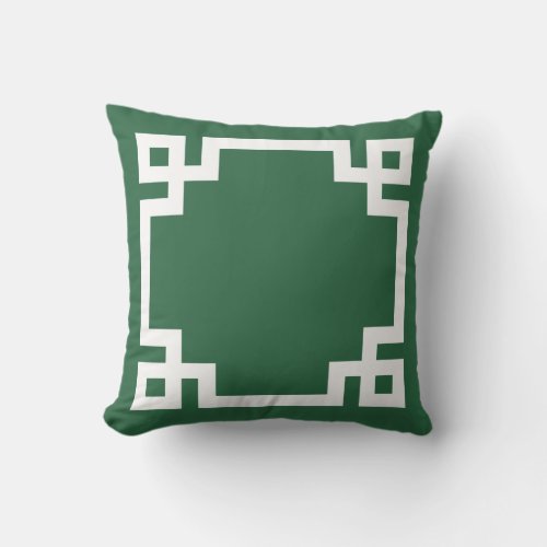 Hunter Green and White Greek Key Border Outdoor Pillow