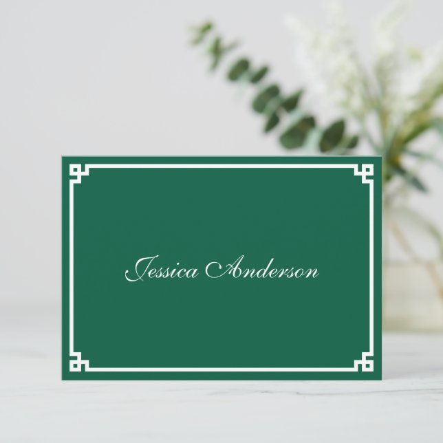 Hunter Green and White Greek Key Place Card (Standing Front)