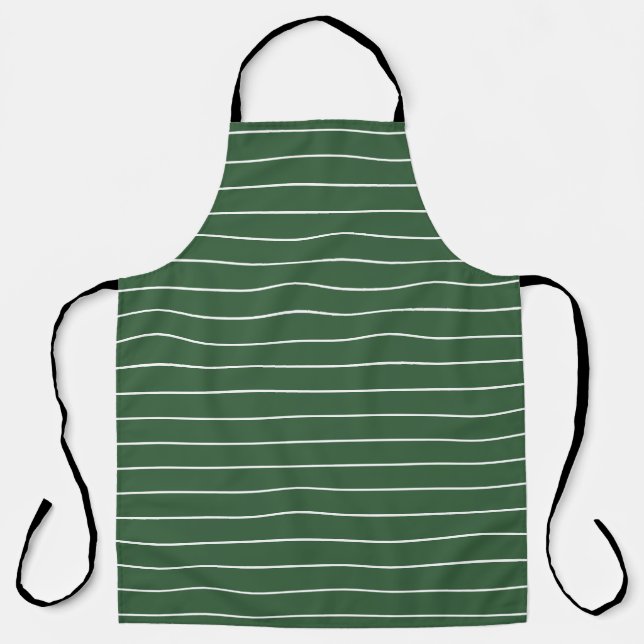 Hunter Green and White Thin Horizontal Striped Apron (Front)