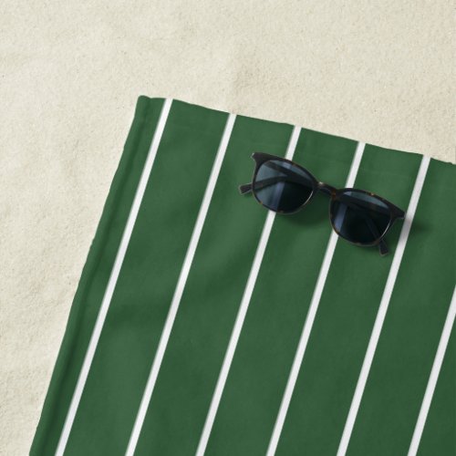 Hunter Green and White Thin Horizontal Striped Beach Towel