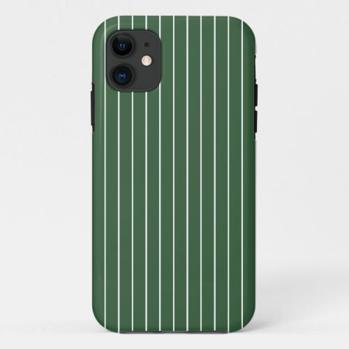 Hunter Green and White Thin Horizontal Striped iPhone 11 Case