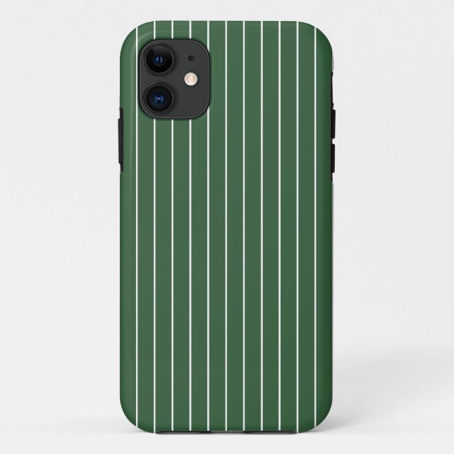 Hunter Green and White Thin Horizontal Striped Case-Mate iPhone Case (Back)