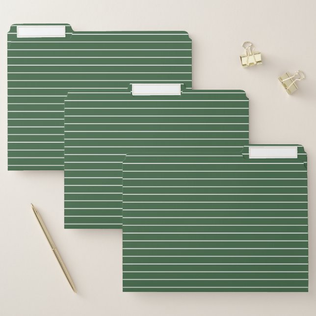 Hunter Green and White Thin Horizontal Striped File Folder (Set)