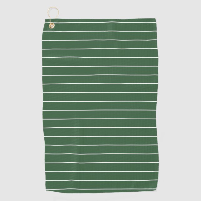 Hunter Green and White Thin Horizontal Striped Golf Towel (Front)