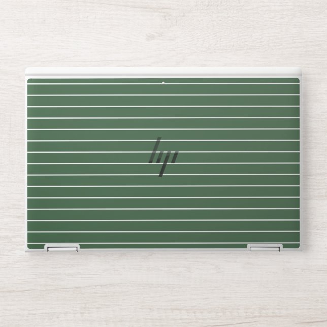 Hunter Green and White Thin Horizontal Striped HP Laptop Skin (Front)