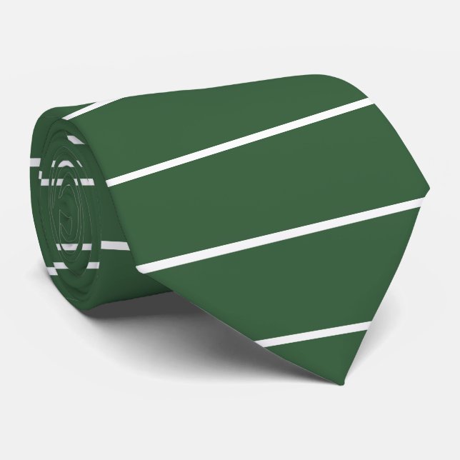 Hunter Green and White Thin Horizontal Striped Neck Tie (Rolled)