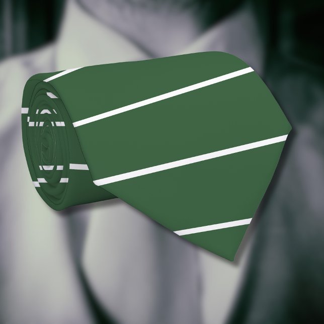 Hunter Green and White Thin Horizontal Striped Neck Tie (Creator Uploaded)
