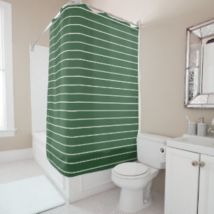 Hunter Green and White Thin Horizontal Striped Shower Curtain
