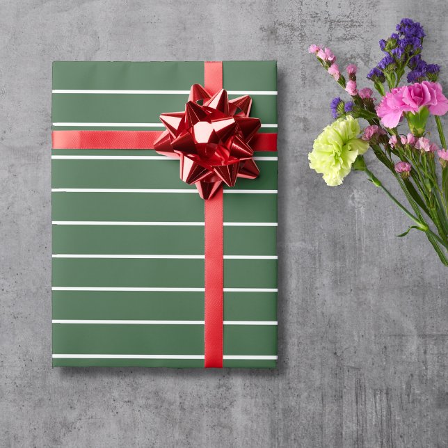 Hunter Green and White Thin Horizontal Striped Wrapping Paper (Creator Uploaded)