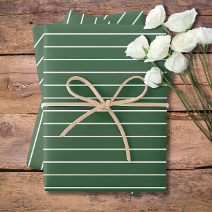 Hunter Green and White Thin Horizontal Striped Wrapping Paper Sheets