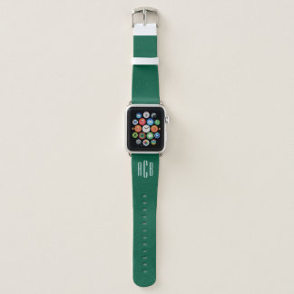 Hunter Green and White Three Letter Monogram Apple Watch Band