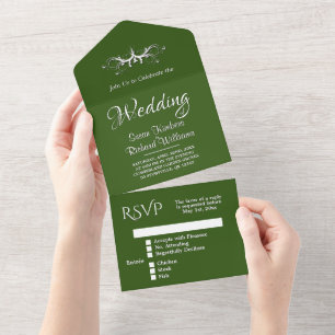 Hunter Green and White Tri Fold w Rsvp All In One Invitation